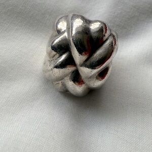 Silver Heart Design Ring with Floral Accents